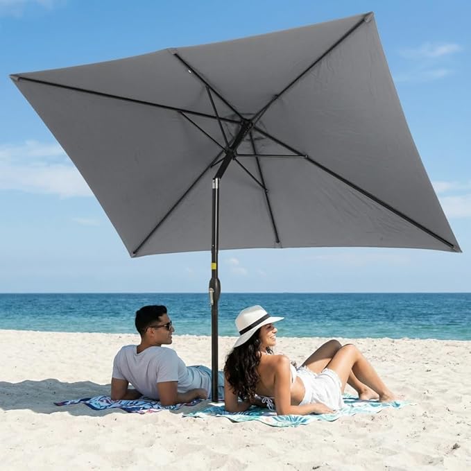 Wisteria Lane 6.5' x 10' Patio Umbrella, Rectangular Patio Umbrella, Metal Pole Square Outdoor Umbrella with Crank and Push Button Tilt, Large Outdoor Umbrella with Polyester Canopy