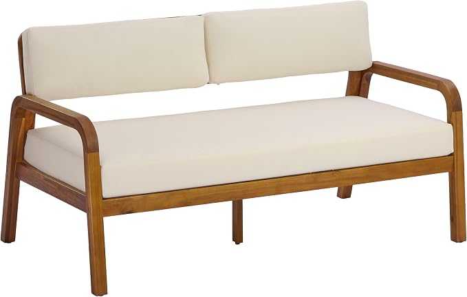 Christopher Knight Home 4 Piece Outdoor Conversation Sofa Set with Coffee Table, Acacia Wood Patio Furniture Set with Cushions, Loveseat 2 Chairs and Table, Teak Finish Outdoor Seating Set