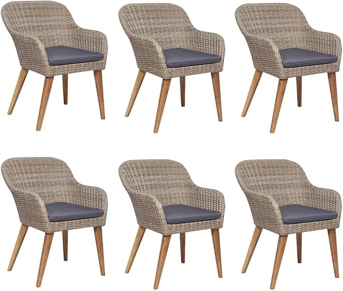 7 Piece Patio Dining Set with Cushions, Solid Acacia Wood and Tempered Glass Table, Powder-Coated Steel Frame for Outdoor Garden