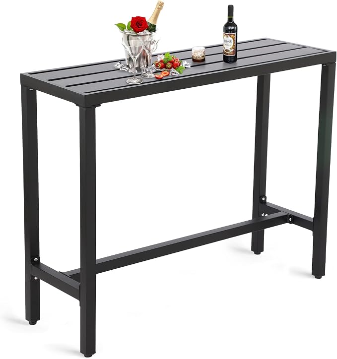 Outdoor Bar Table, Patio Counter Height Bar Tables, 47" Rectangle Bar Table for Patio, Garden, Yard, Balcony, Poolside