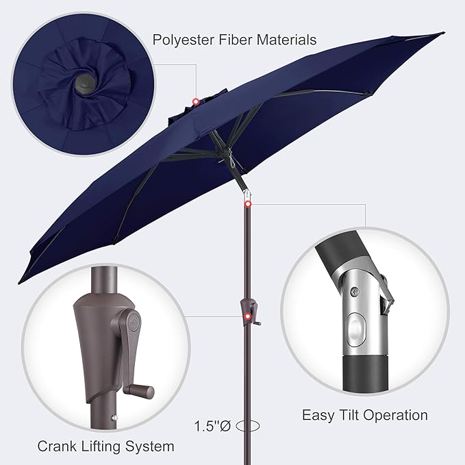 10ft Outdoor Patio Umbrella - Table Umbrella Waterproof UV Protection, Sombrillas de Patio with Push Button Tilt, Sun Umbrella for Pool, Porch, Garden, Deck, Backyard (Navy Blue)
