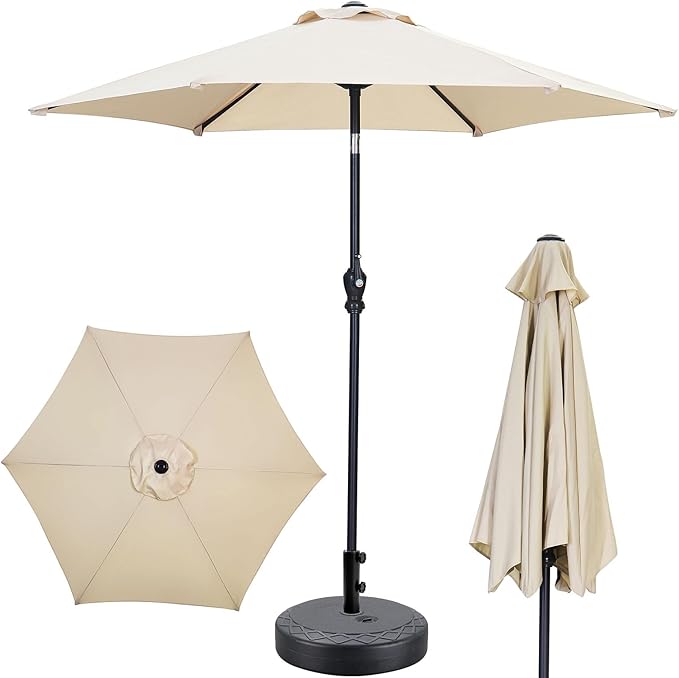 GDY 7.5ft Patio Umbrella Outdoor Umbrella with Tilt, Crank and Umbrella Weighted Base, for Yard/Outdoor/Wedding Parties and Events (Khaki)