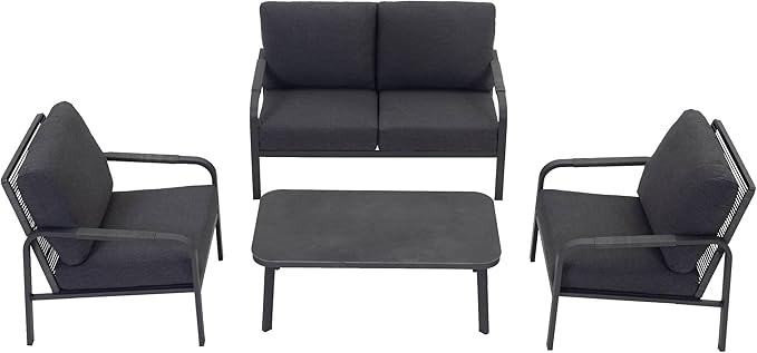 Aluminum Outdoor Patio Furniture Set,4-Piece Sectional Sofa with Coffee Table,Washable Thick Cushions,Modern Patio Conversation Set for Backyard,Garden,Porch,Balcony,Deck,Gray