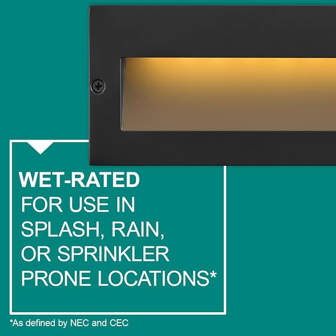 Hinkley Taper 12V Integrated LED Horizontal Step Light, Satin Black Finish | Recess Mount, Deck Light, Low Voltage, Landscape, Etched Glass, ADA, Outdoor, Aluminum, Wiring Kit Included, Easy Install