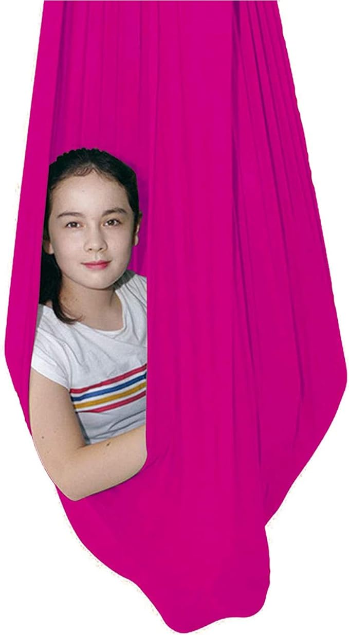 Elastic Nylon Therapy Swing Indoor Hammock Cuddle Sensory Needs Kids Hanging Seat for Child and Teens Autism ADHD ADD Up to 440lbs (Color : Rose red, Size : 100 x 280 cm)