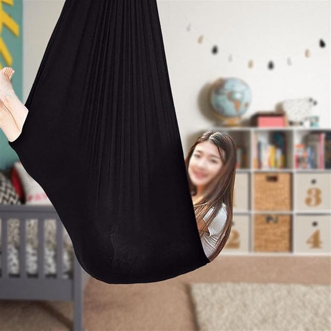 Indoor Therapy Swing for Kids, (Hardware Included) Snuggle Cuddle Hammock for Children with Autism, ADHD, Aspergers, Sensory Integration (Color : Black, Size : 150x280cm/59x110in)