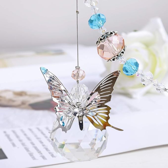 30mm Handmade Crystal Butterfly Prism Suncatcher Rainbow Hanging Decor | Crystal Butterfly Prism Suncatcher Rainbow Maker 30mm Hanging Ornament for Chandelier Lamp Window Garden Home DIY Decor
