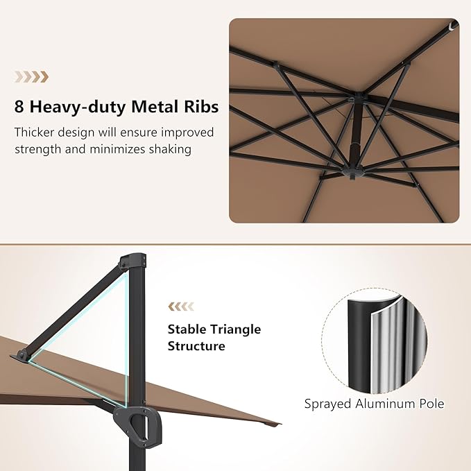 Tangkula 11 x 9 FT Patio Umbrella, Large Offset Cantilever Outdoor Umbrella with Aluminum Pole, 360 Degree Rotation, Tilt Adjustment, 8 Sturdy Ribs, Air Vent & Cross Base for Backyard Pool Garden Deck (Tan, 11x9 FT)