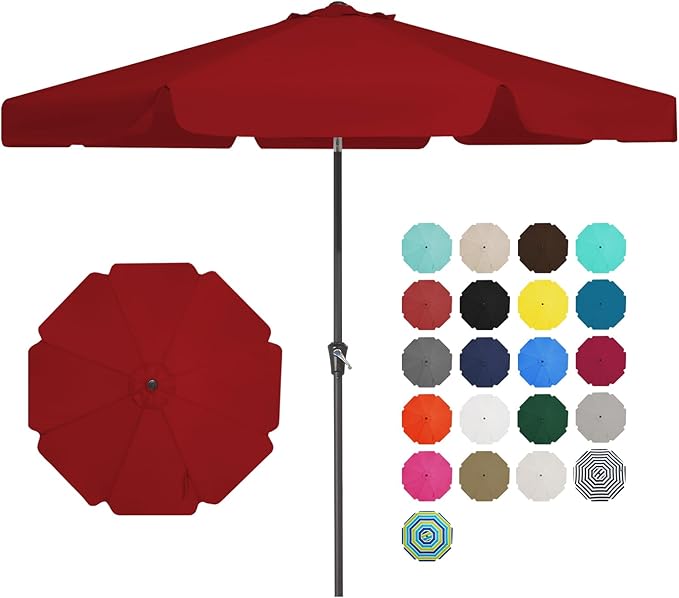 JEAREY 9 FT Patio Umbrella Outdoor, Table Umbrellas Market Umbrella w/Push Button Tilt/Crank, 8 Sturdy Ribs(Red)