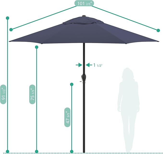 Sunline 9 ft Patio Umbrella with Crank & Push Button Tilt, Outdoor Market Umbrella with UV Protection & Wind Vent, Metal Frame for Deck, Pool & Table, Navy Blue