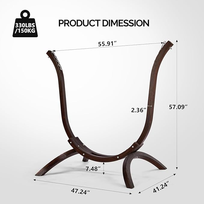Outvita Solid Wood Hammock Stand - 330 lbs Capacity Universal Stand for Outdoor/Indoor Hanging Chairs, Patio, Garden, Balcony - Waterproof & Weather-Resistant (60.6x54.3x41.7 Inches)