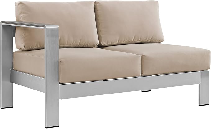 Modway Shore 4-Piece Aluminum Outdoor Patio Sectional Sofa Set in Silver Beige