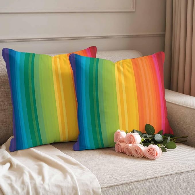 Colors Striped Outdoor Pillow Covers Set of 2 Rainbows Gradients Yellow Red Abstract Waterproof Throw Pillow Cover Decorative Cushion Cases for Patio Porch Garden 18X18 Inch
