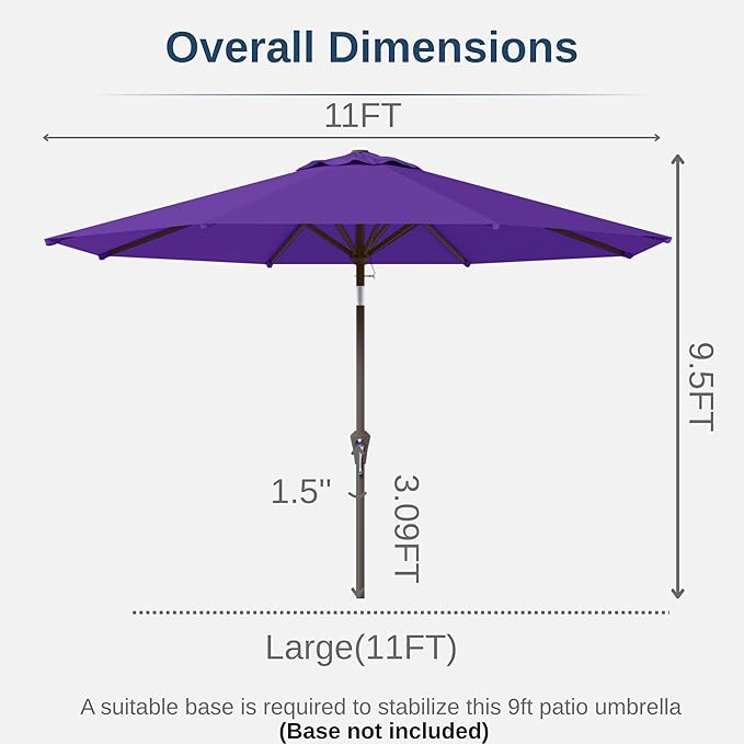 11FT Patio Umbrella, Outdoor Umbrella with with 8 Sturdy Fiberglass Ribs,Market Table Umbrella with Push Button Tilt and Crank,Suit for Backyard,Garden,Pool,Deck(Dark Purple)
