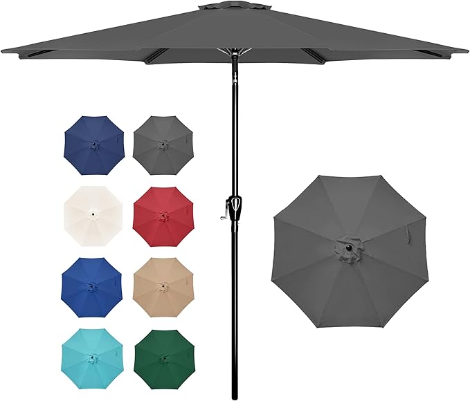 Simple Deluxe 9FT Outdoor Patio Umbrella Table Market Umbrella with Push Button Tilt and Crank, 8 Sturdy Ribs, UV Protection Waterproof for Garden, Lawn, Deck, Backyard, Pool, Grey