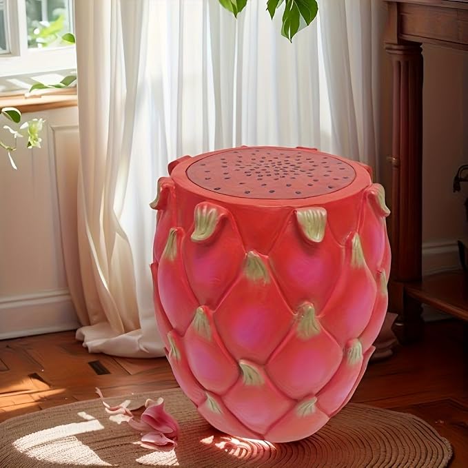 13.78" Dragonfruit Stool Side Table Home Decor, Resin Multi-Purpose Garden Stool & Plant Stand, Indoor Outdoor Fruit End Table for Garden Patio, Porch, Housewarming Gift