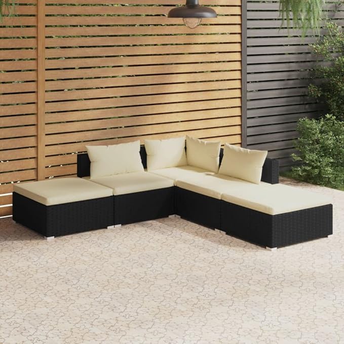 5 Piece Garden Lounge Set with Cushions, Porch Furniture Set Patio Conversation Set Outdoor Dining Sets Patio Furniture Sets for Poolside Negotiation Area Piazza Exhibition Poly Rattan Black