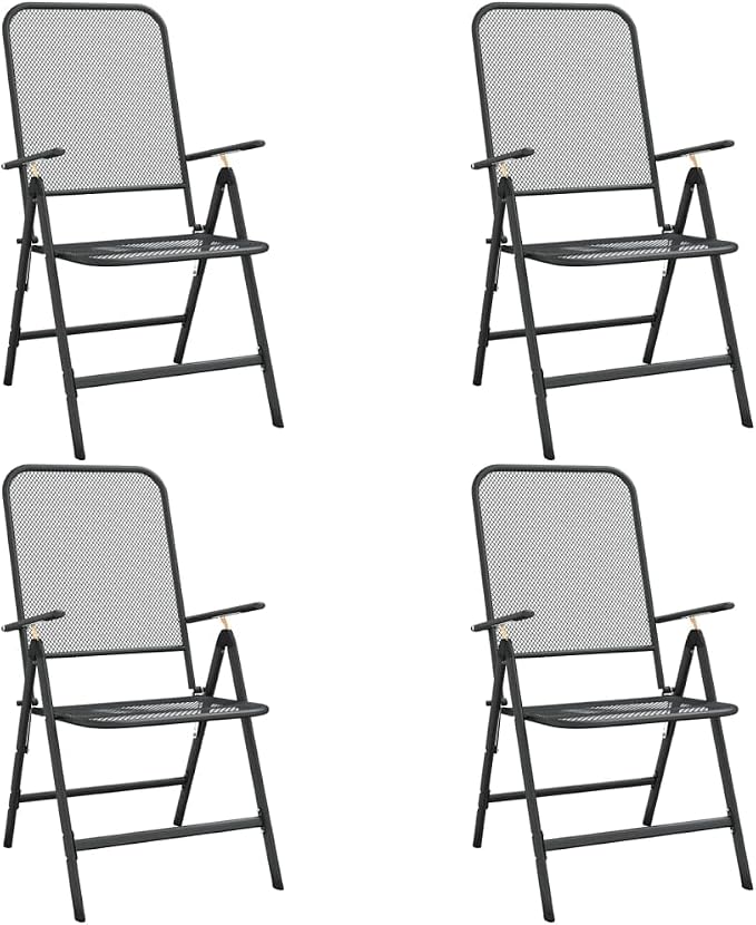 5 Piece Patio Dining Set Expanded Metal Mesh Anthracite Outdoor Table and 4 Chairs Foldable Adjustable Backrest E-Coating Weatherproof for Garden Poolside Deck