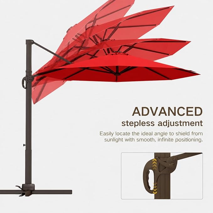 Kingdura Cantilever Patio Umbrella with Double Top Vent, Large Square Aluminum Outdoor Offset Umbrella with 360-degree Rotation, Infinite Tilt, UV Protection for Pool Deck Garden Patio