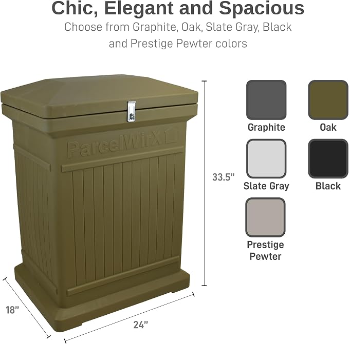 RTS Home Accents ParcelWirx Premium Vertical Large Lockable Package Delivery Box with Hinged Lid, Oak