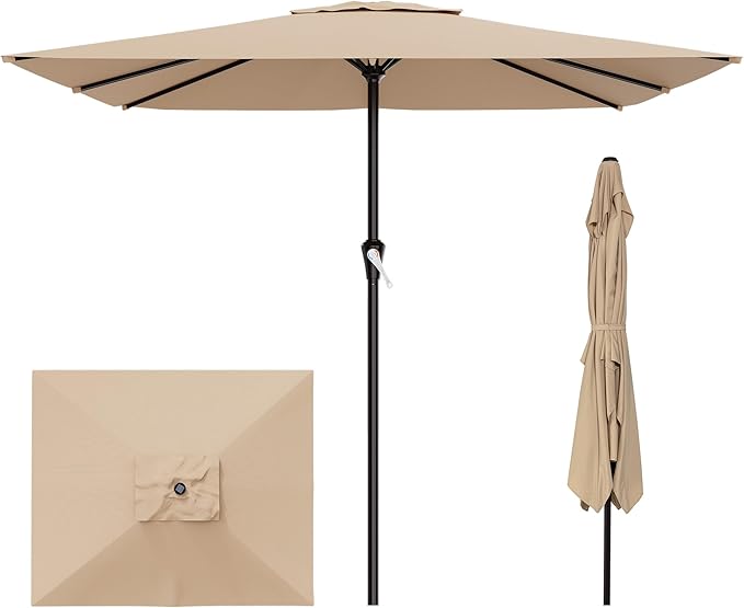 AreShark 8' x 10' Rectangle Patio Umbrellas for Outdoor, Outdoor Table Umbrella, Large Outdoor Patio Umbrellas with 8 Sturdy Ribs for Pool, Garden, Market (Beige)