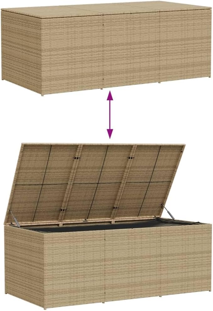 Large Outdoor Storage Box 260 Gallon Waterproof PE Rattan Patio Furniture with Removable Inner Bag for Cushions Blankets Garden Deck Poolside Mix Beige
