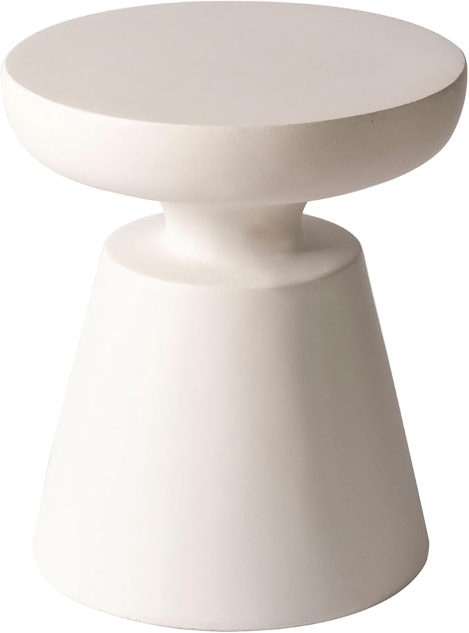 LeisureMod Minimalist Modern Side Table Round Fiberstone Tabletop Pedestal Base, Accent Table for Home Patio Living Room Weather-Resistant, Isle Cream