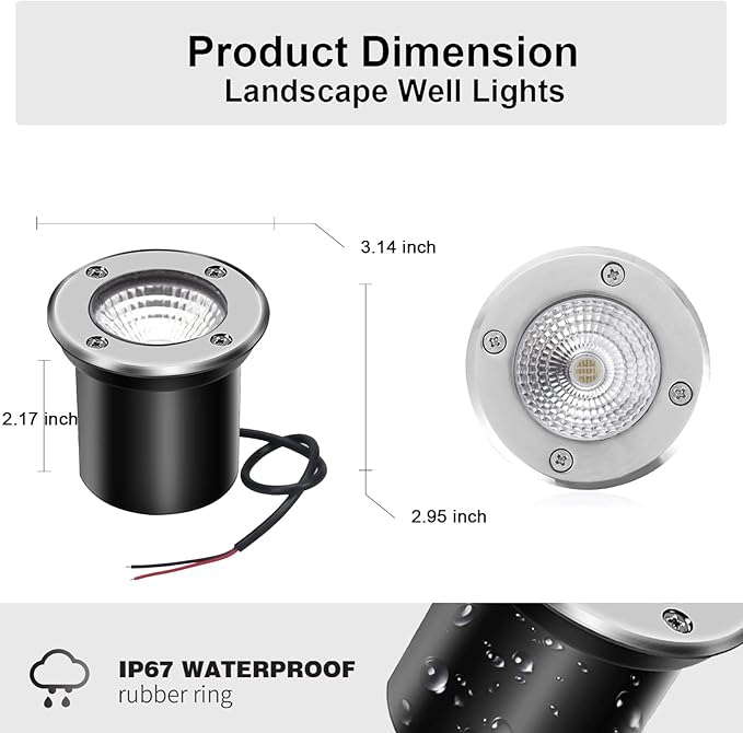 1 Pack 3w 12v Low Voltage In-ground Lights with Connectors LED Landscape Light Waterproof IP67 Pathway Lights Outdoor spotlights Trees Flags for Garden,Yard,Tree (RGB)