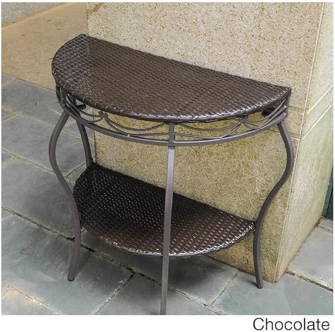 International Caravan Valencia Resin Wicker Outdoor Half-Moon Table Antique Black