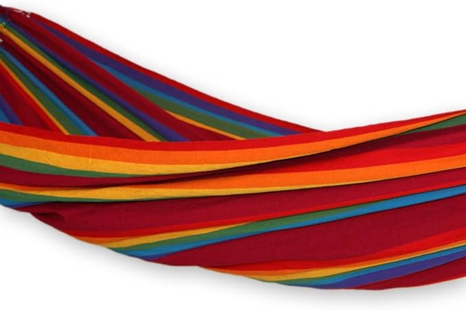NOVICA Colorful Rainbow Striped Cotton Fabric 2 Person Brazilian Hammock, 'Iracema Rainbow' (Double)