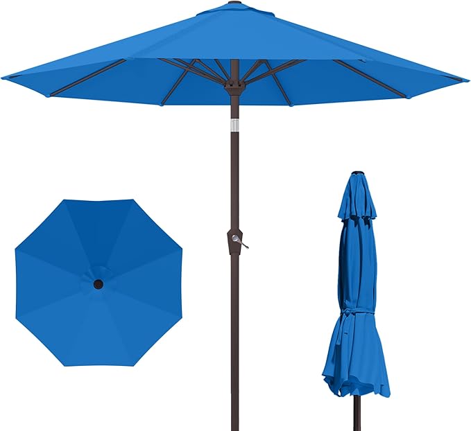 Kingdura 9FT Outdoor Patio Umbrella, Market Table Umbrella with Push Button Tilt and Crank, 8 Sturdy Fiberglass Ribs, UV Protection for Pool, Lawn, Deck, Backyard, Garden (Royal blue)
