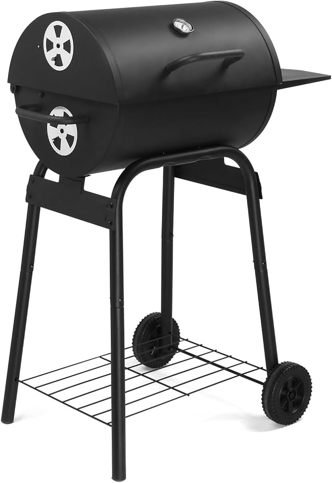 Outdoor BBQ Charcoal Grills,Heavy Duty Charcoal Grill,Metal Outdoor Barbecue Smoker,Portable Camping Barbecue Grills,with Side Table and Wheels,for Garden, Backyard, Patio, Picnics, Party (Black)