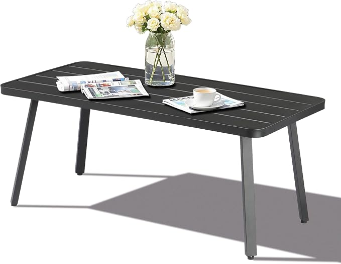 VINGLI Small Steel Outdoor Patio Coffee Table, Weather Resistant Metal Outdoor Large Side Table for Patio Balcony Porch and Living Room, Rectangle, Black (Rectangle)