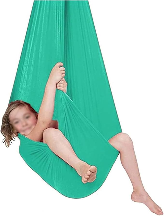 Breathable Sensory Therapy Swing for Adults Autism ADHD and SPD - Has A Calming Effect On Children with Needs Hammock Chair Hanging Rope (Color : Cyan, Size : 100x280cm/39x110in)