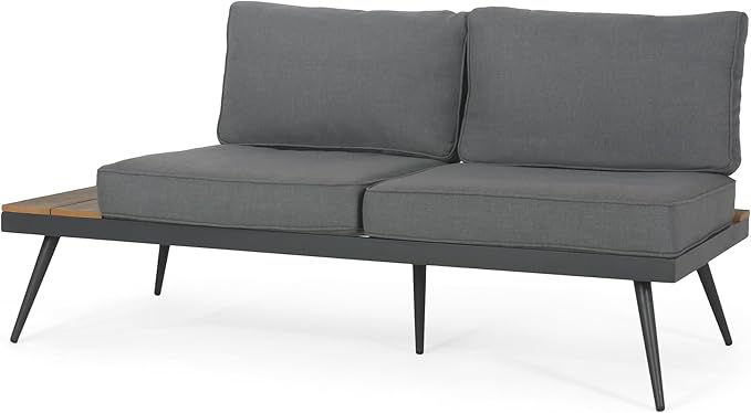 Christopher Knight Home Lofye Outdoor Aluminum Sectional Sofa Set with Coffee Table, Modular Patio Conversation Set, 5-Seater Seating Group Chat Set for Porch Backyard Balcony, 94.5‘’, Natural + Gray