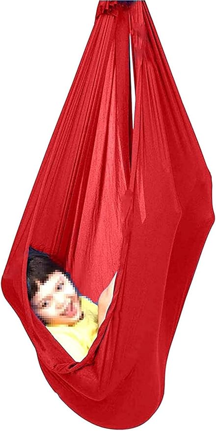 Indoor Sensory Swing Chair for Kids Or Adults Adjustable Aerial Flying Yoga Hammock Children Therapy Hanging Seat Outdoor Garden (Color : Red, Size : 100 x 280 cm)