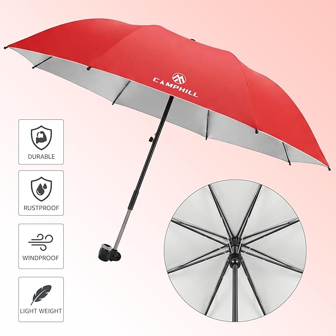 2 Pack Beach Umbrella with Clamp Sun Shade,Adjustable Umbrellas with Clip,UPF50+ Sunshade for Beach Chair,Stroller,Fishing,Camping,Patio,Wheelchair,Golf Carts,Red