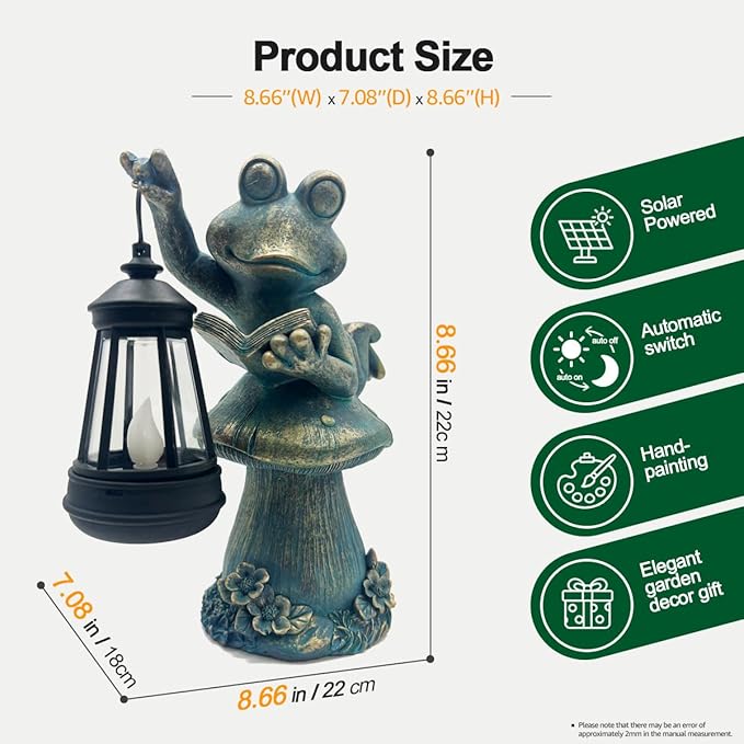Solar Garden Outdoor Statues Lantern Figurines Light Decorations for Outdoor Patio Balcony Yard Lawn, Ideal Gifts for Mom Friends (Bronze -Frog)
