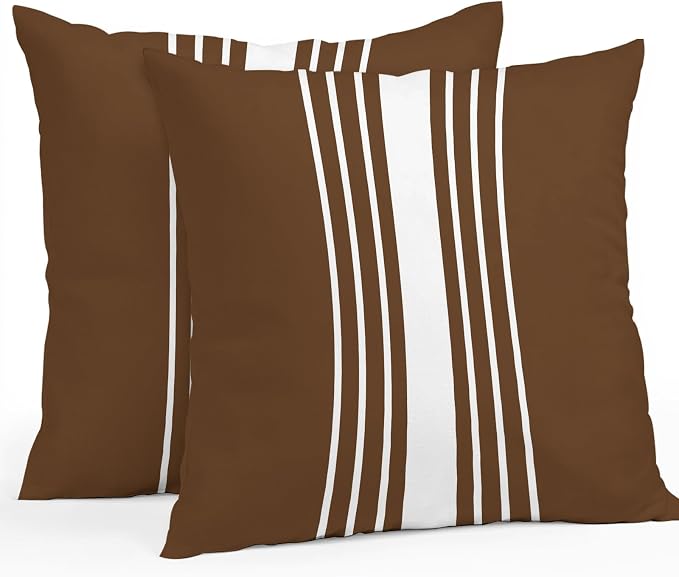 Brown White Stripe Outdoor Pillow Covers 20x20 Inch Throw Pillow Covers Set of 2 Waterproof Decorative Pillow Cases Modern Rustic Vertical Striped Cushion Covers for Patio Furniture Garden Couch Sofa