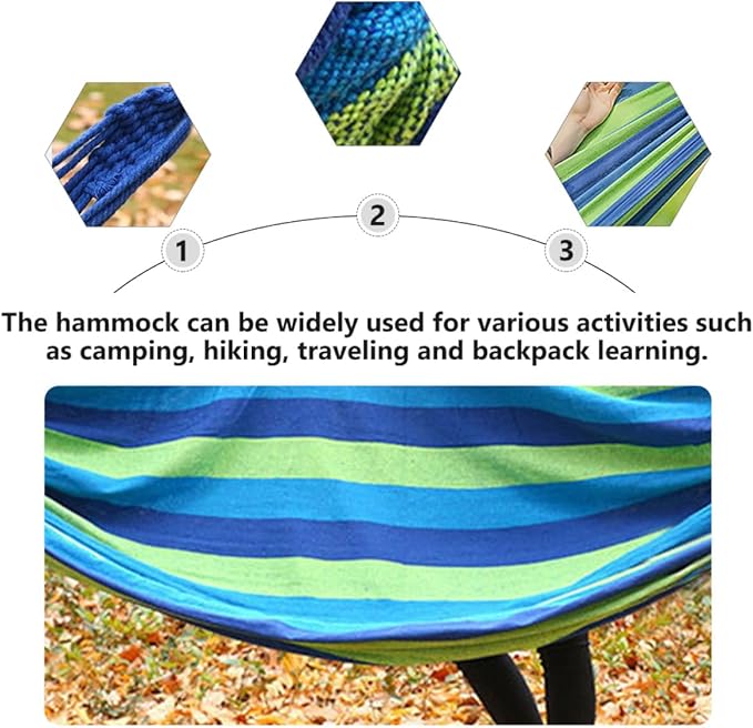 GLEAVI Double Thickened Canvas Hammock Swing for Outdoor Travel and Camping, Portable Garden Hanging Bed with Storage Bag and Ropes, 150x190cm Blue Canvas Hammock for Adults