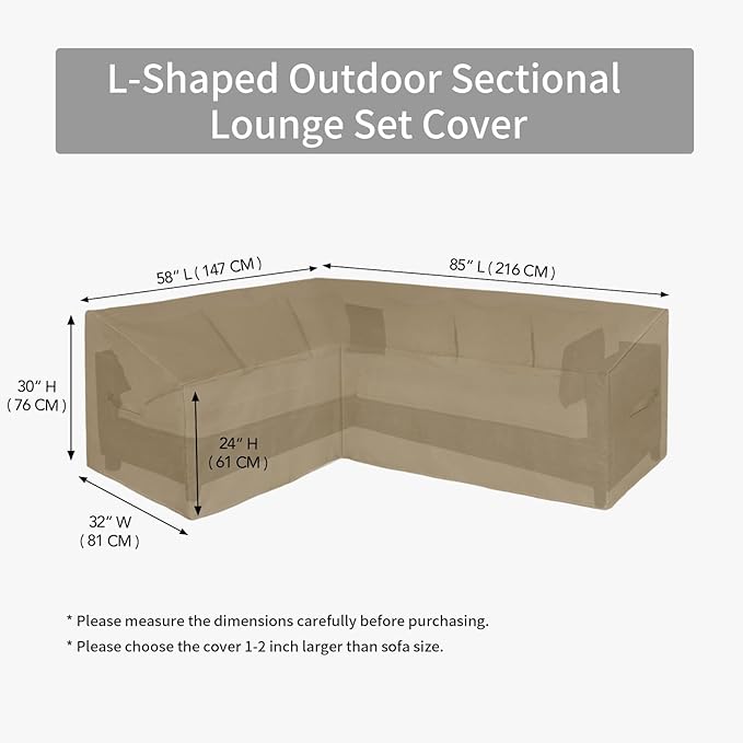 Easy-Going Patio L-Shaped Sectional Sofa Cover, 58"X85" Waterproof Heavy Duty Outdoor Garden Furniture Cover with Air Vent (Left Facing, Camel)