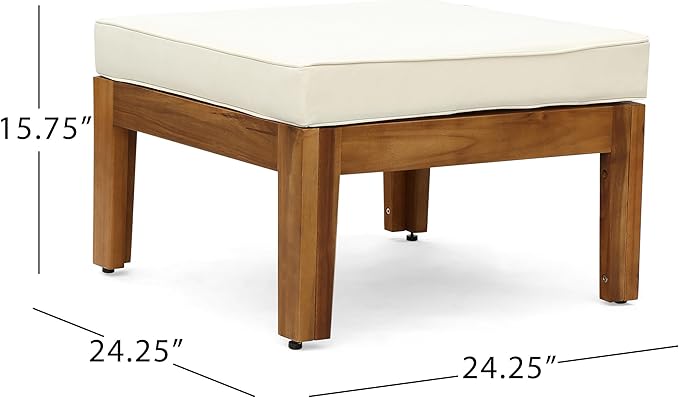 Christopher Knight Home Outdoor Acacia Wood 4-Seater Sectional Conversation Set with Ottoman and Coffee Table, Teak Finish and Beige Cushions