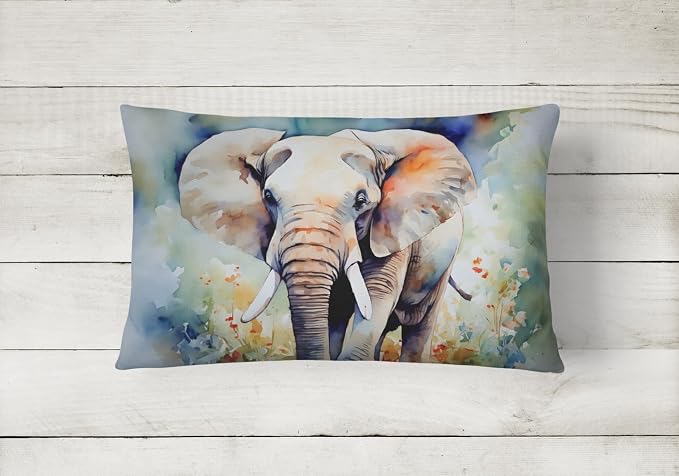 Caroline's Treasures DAC2908PW1216 Elephant Throw Pillow Machine Washable, Indoor Outdoor Decorative Pillow for Couch, Bed or Patio, 12HX16W