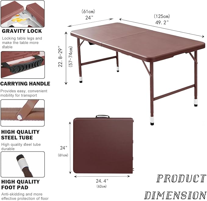 Portable Plastic Folding Table 4ft/6ft/8ft Heavy Duty White Black Picnic Dining Table Fold-in-Half for Camp Party Kitchen Indoor Outdoor