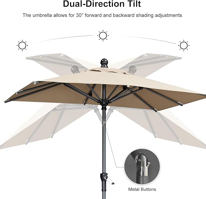 PURPLE LEAF 6.5' x 6.5' Square Patio Market Umbrella with Base Outdoor Table Umbrellas Aluminum Frame Sun Shade with 8 Sturdy Ribs Tilt for Garden Deck Lawn Pool Taupe