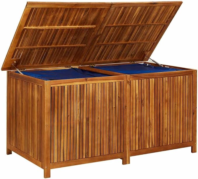 Outdoor Storage Box 59.1"x31.5"x29.5" Solid Acacia Wood with Water-Resistant Bag, Multi-Functional Patio Furniture Bench for Cushions, Toys, Gardening Tools, Indoor Outdoor Use
