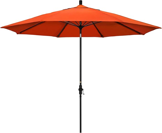 California Umbrella 11Ft Sunbrella Patio Umbrella, Fiberglass Ribs, Hand-Crank, Tilt-Collar, Black Frame, Melon Fabric