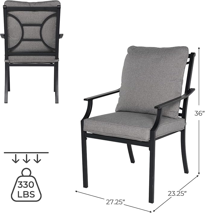 Grand patio 2-Piece Outdoor Dining Chairs Patio Fixed Dining Chair Set of 2 Frame with Removable Grey Olefin Cushions