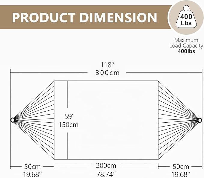 Hammock with Curved Spreader Bar, Protable Patio Hammock with Tassels, Hammock for Camping, Backyard, Balcony, Outdoor＆Indoor, Max 400LBS (59''*79'') (B)