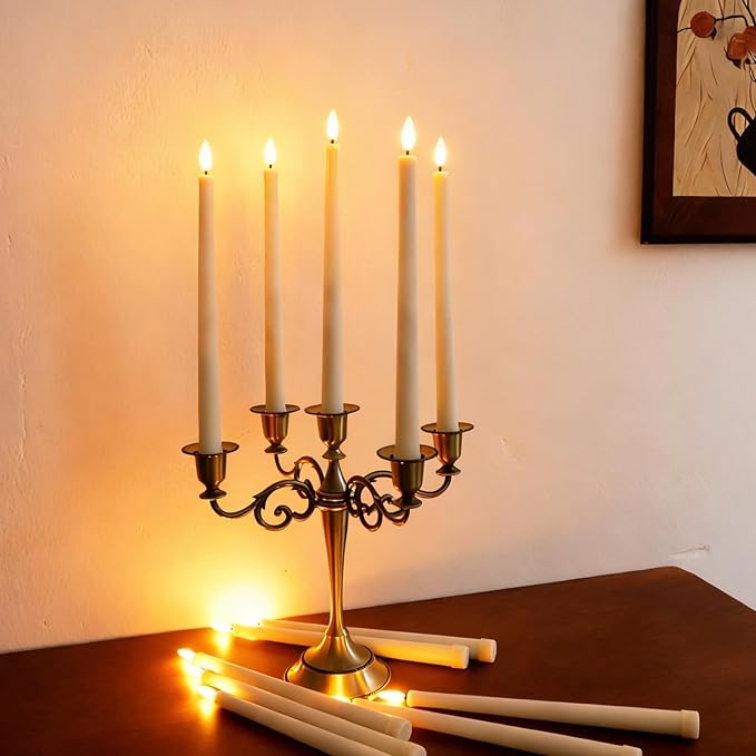 12 Pcs Flickering Flameless LED Taper Candles, 11" Long Fake Taper Candles Battery Operated with Remote Timer, Ivory Plastic Electric Dripping Candlesticks for Wedding Party Holiday